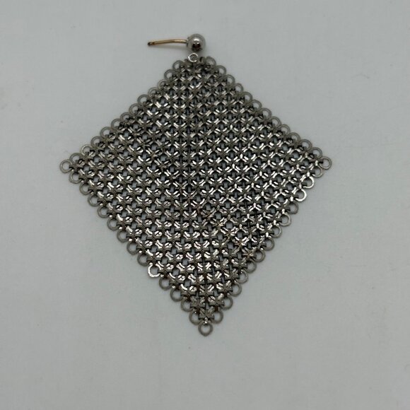 Vintage Silver-Tone Mesh Dangle Earrings Two-Tone Geometric Chic Chainmail - Picture 11 of 13